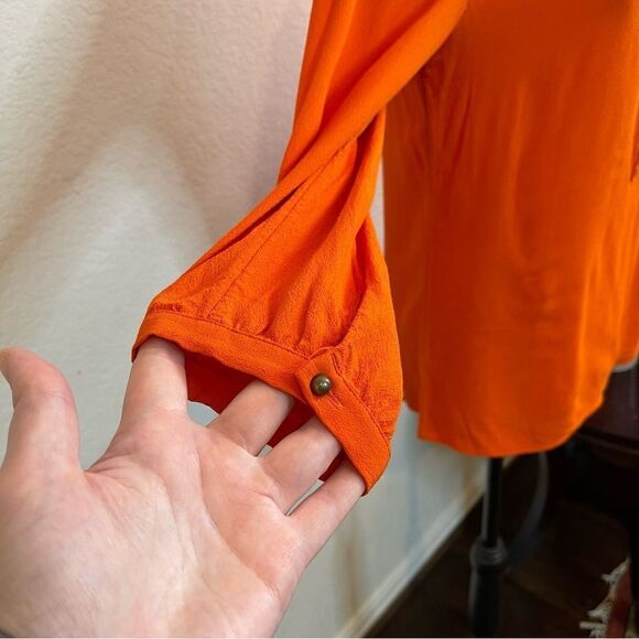 🍋 Banana Republic • Women’s Burnt Orange 3/4Sleeve Blouse w/Gold Buttons Size S - Picture 8 of 12